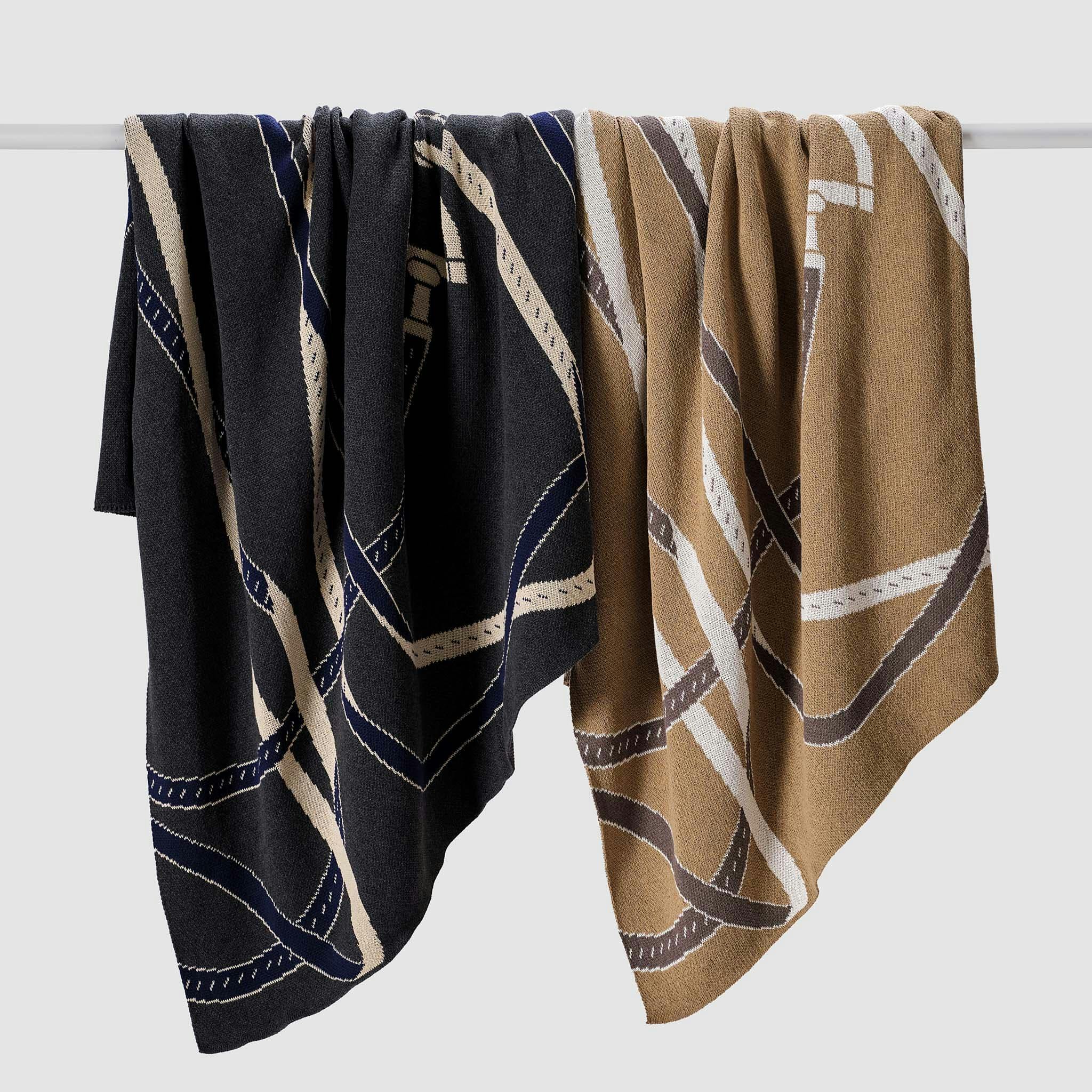 Cotton Sustainable Knit Patterned Throw Blanket - Equestrian Tack