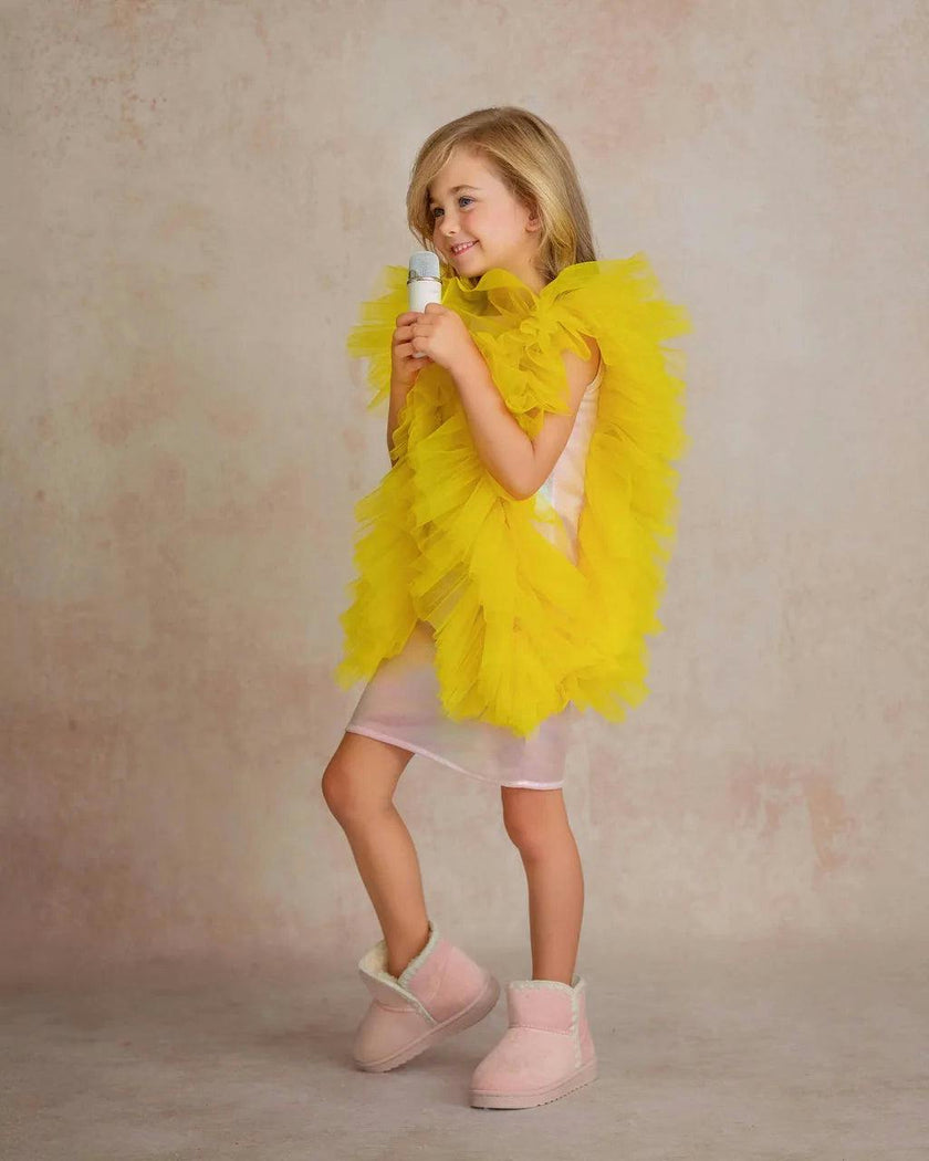 Radiant Yellow Fairy Wings Tulle Birthday Dress for Girls