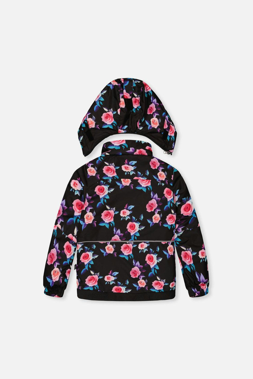 Two Piece Play Snowsuit Black Rose Print With Pink Pants