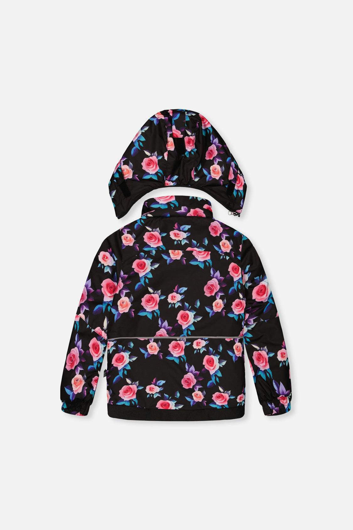 Two Piece Play Snowsuit Black Rose Print With Pink Pants