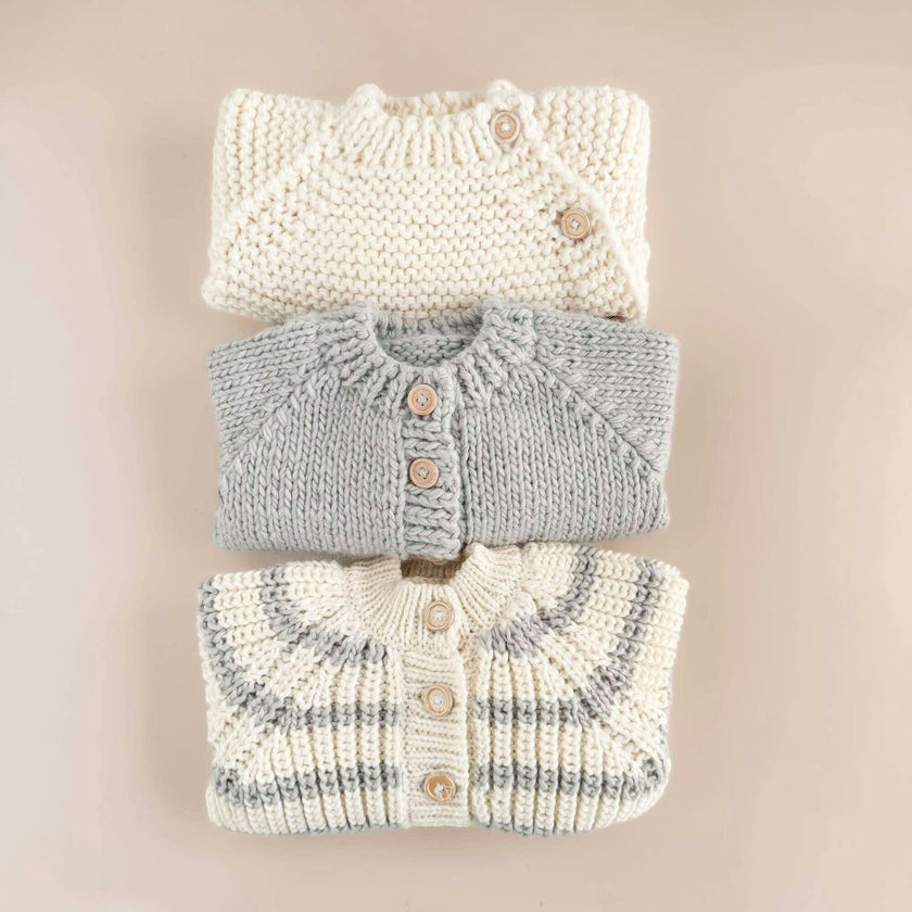 Rib Knit Stripe Cardigan, Bowie Grey