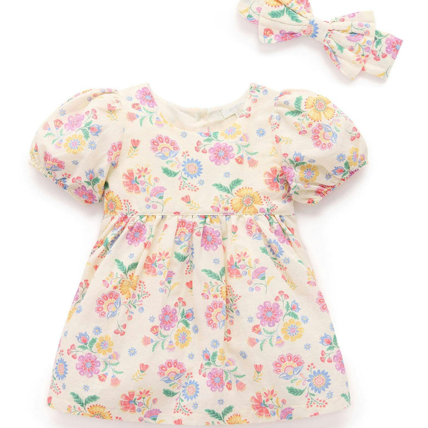Linen Blend Dress & Headband Mexican Floral