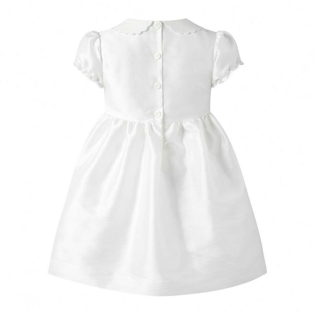 Ivory Taffeta Rosebud Smocked Dress