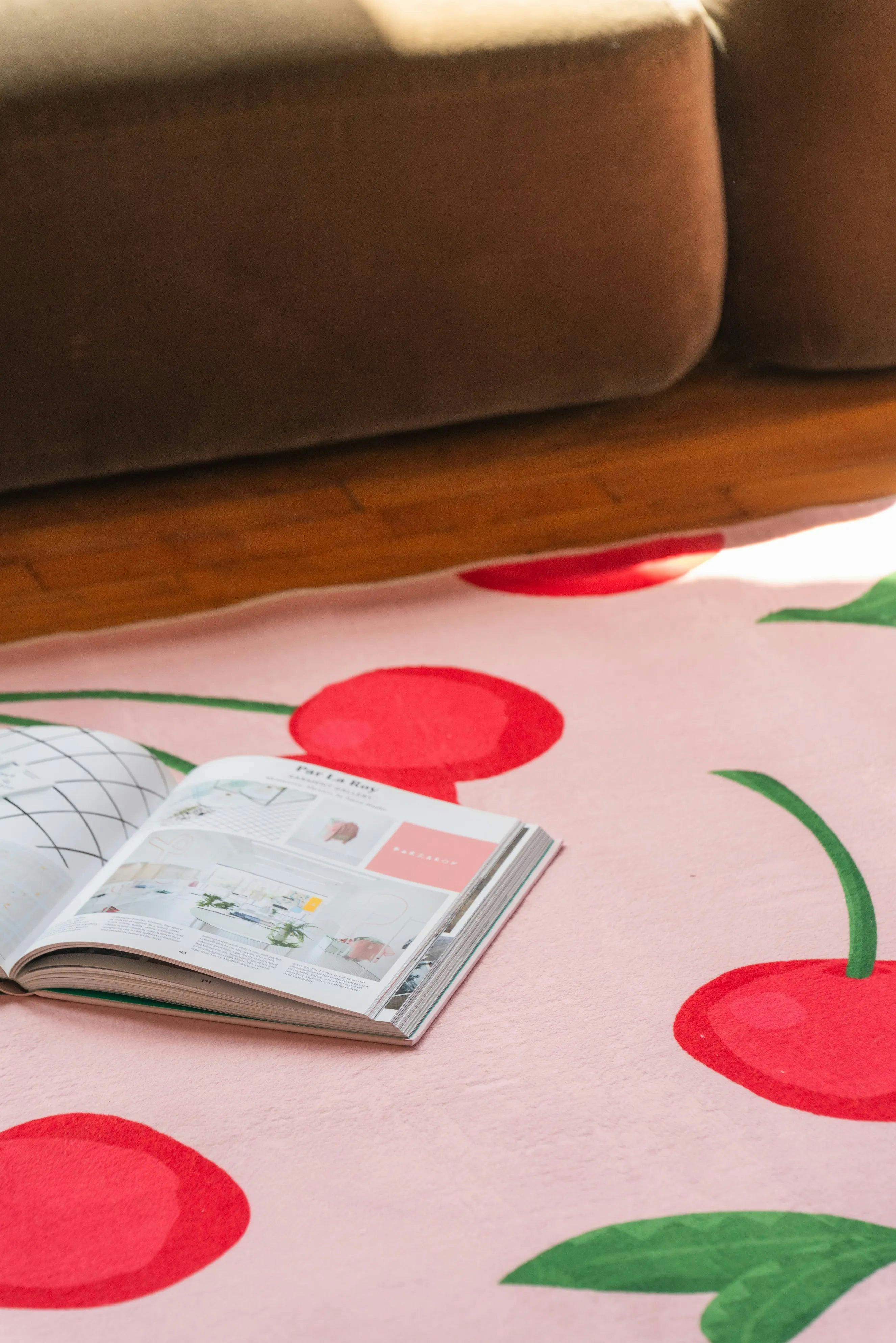 Cute Pink Cherry Rug by Elizabeth Bay
