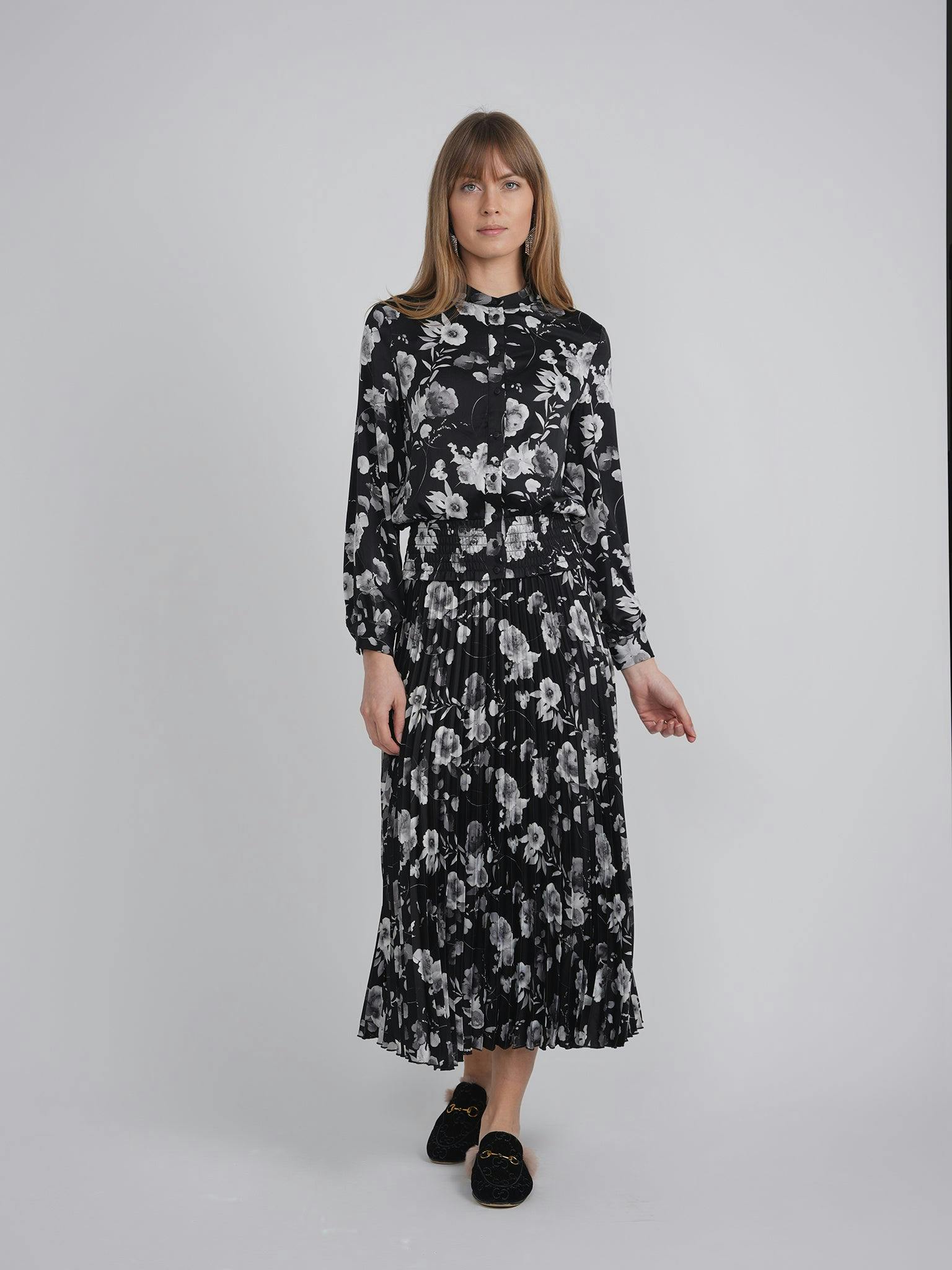 Printed satin Ruched Blouse