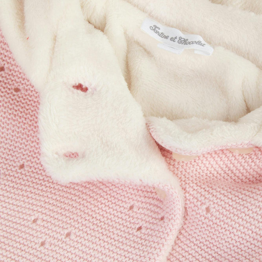 TARTINE ET CHOCOLAT Faux-Fur Lined Knit Jacket, Pink