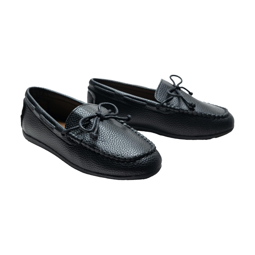 Black Faux Leather Laced Loafers