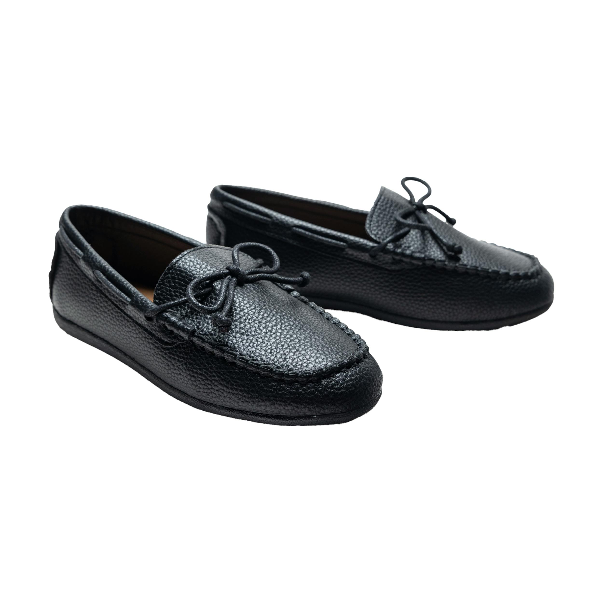 Black Faux Leather Laced Loafers