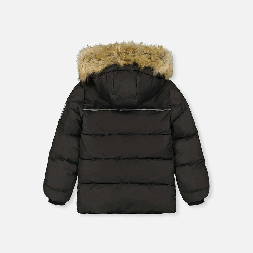 Winter Jacket with Faux-Fur Hood Black