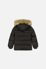 Winter Jacket with Faux-Fur Hood Black