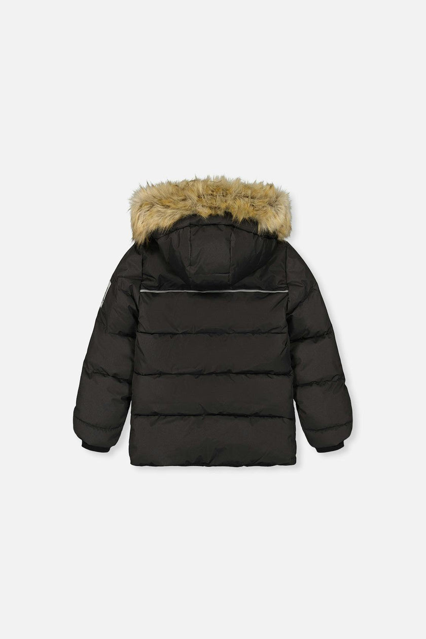 Winter Jacket with Faux-Fur Hood Black