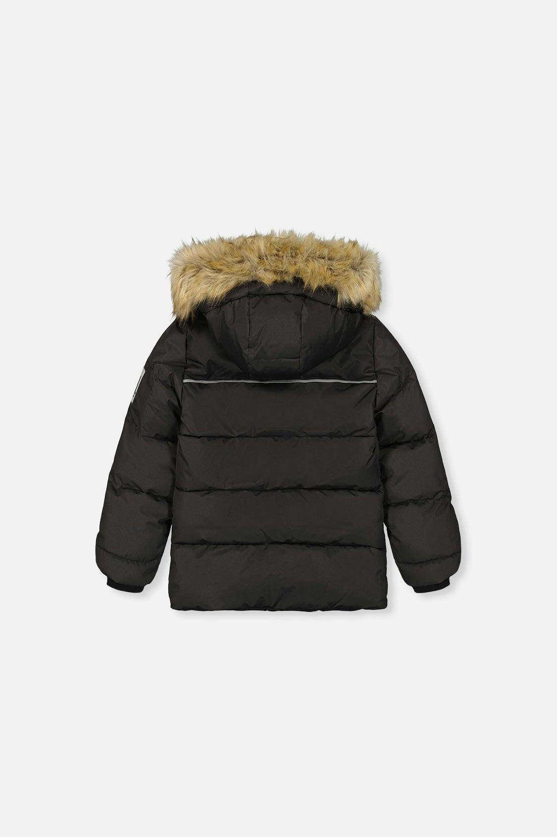 Winter Jacket with Faux-Fur Hood Black
