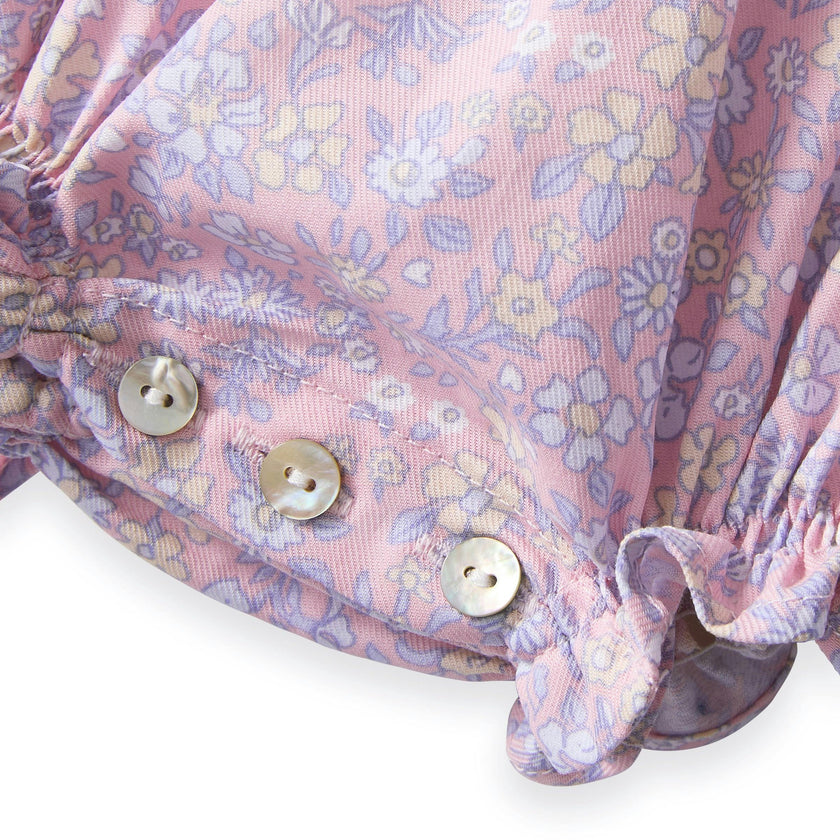 Baby's Twill Ruffled Romper in Fleur Blush