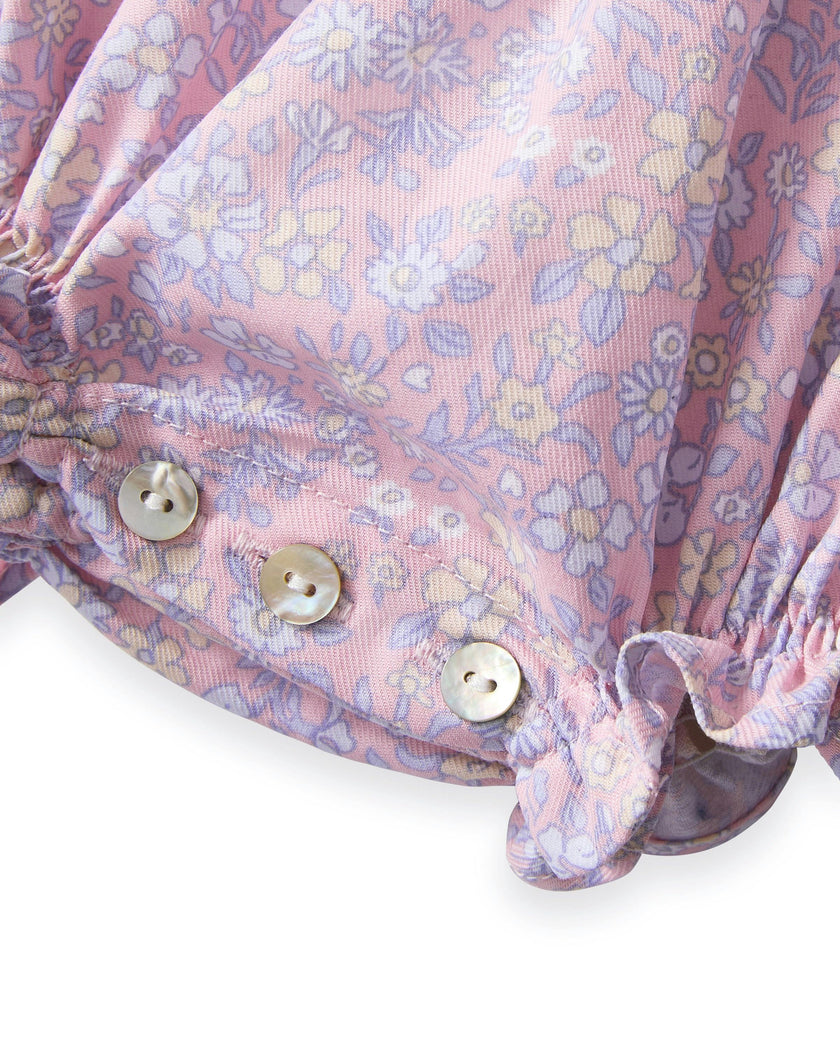 Baby's Twill Ruffled Romper in Fleur Blush