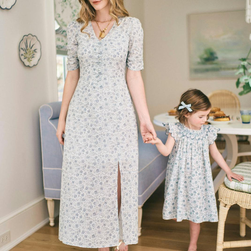 Elaine Dress in Floral Blues