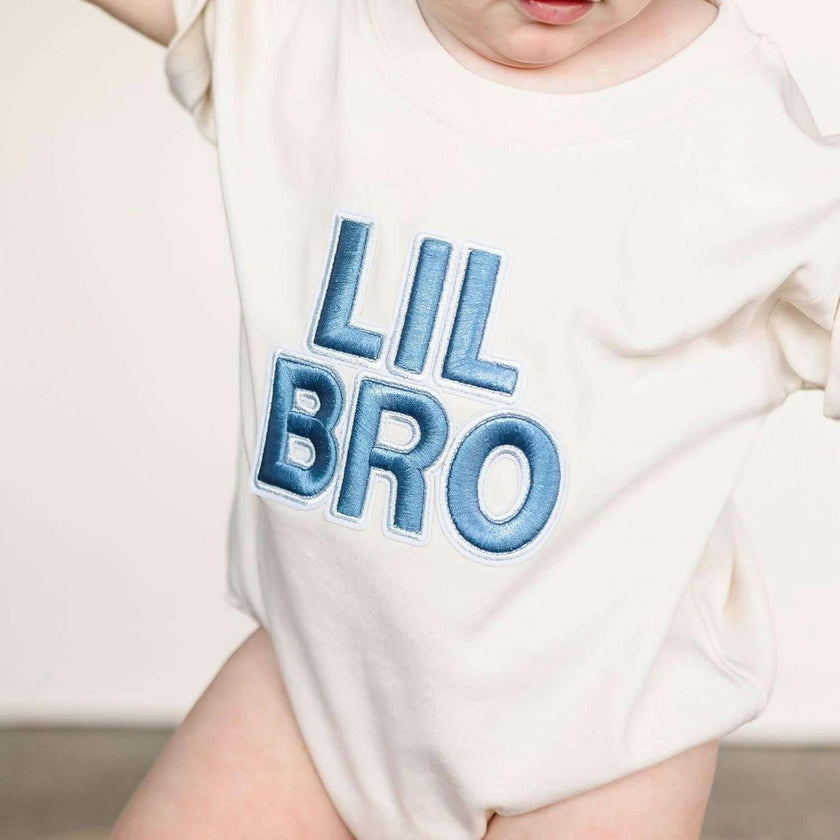 Lil Bro Embroidered Patch Short Sleeve Romper - Natural