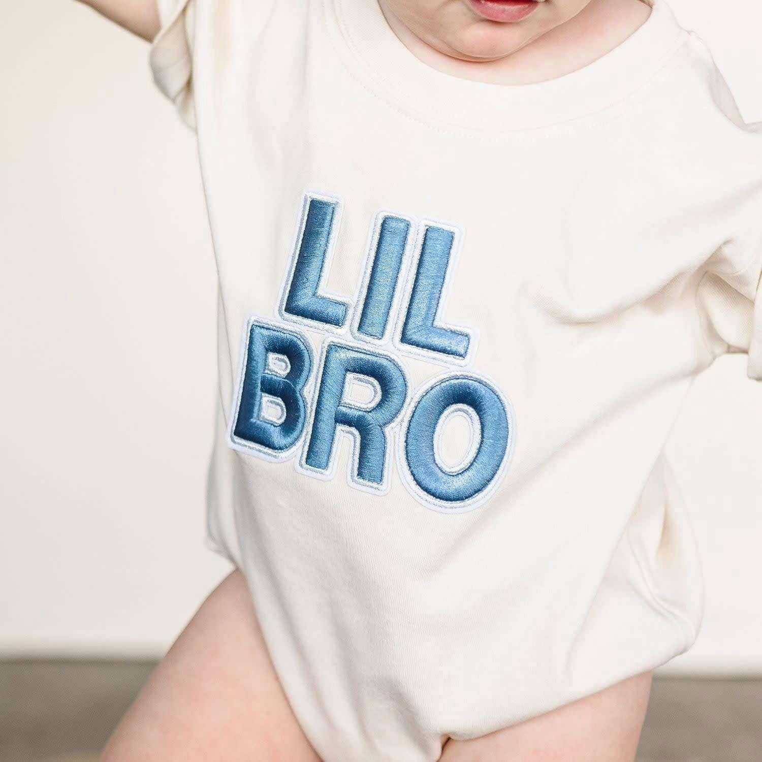 Lil Bro Embroidered Patch Short Sleeve Romper - Natural