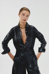 San Marino Metallic Linen Shirt - Black