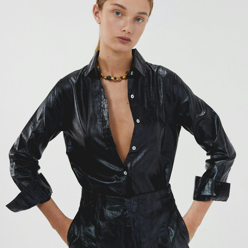 San Marino Metallic Linen Shirt - Black