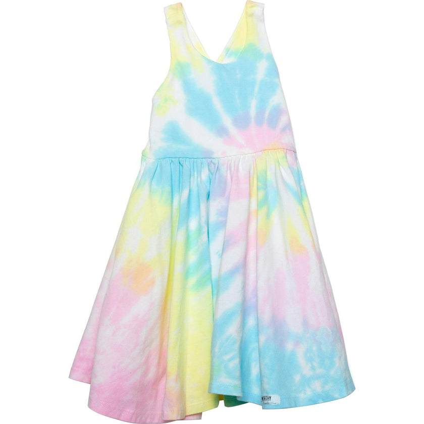 Cross Back Twirly Dress in Pastel Tie Dye