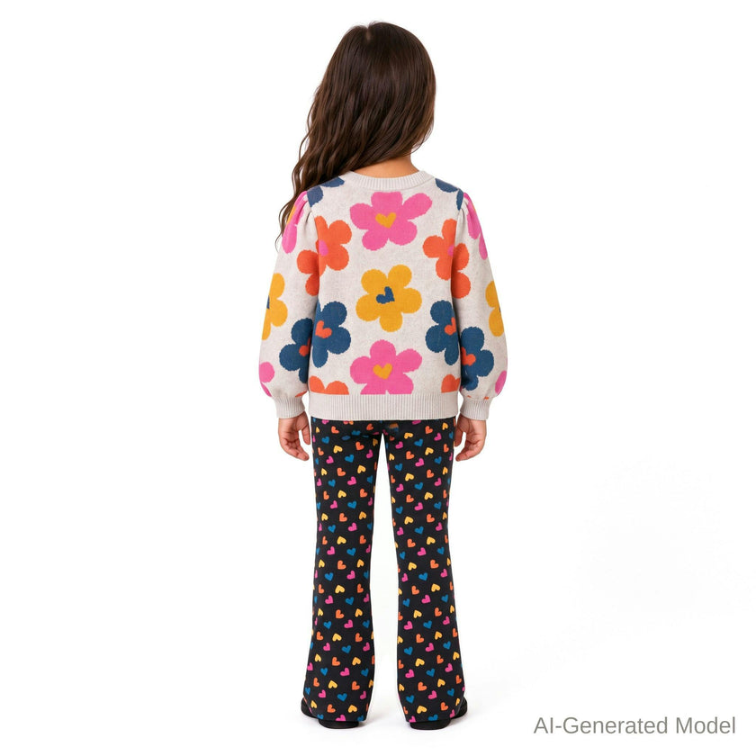 Girls Sweater & Flare Legging Set | Flowers & Hearts