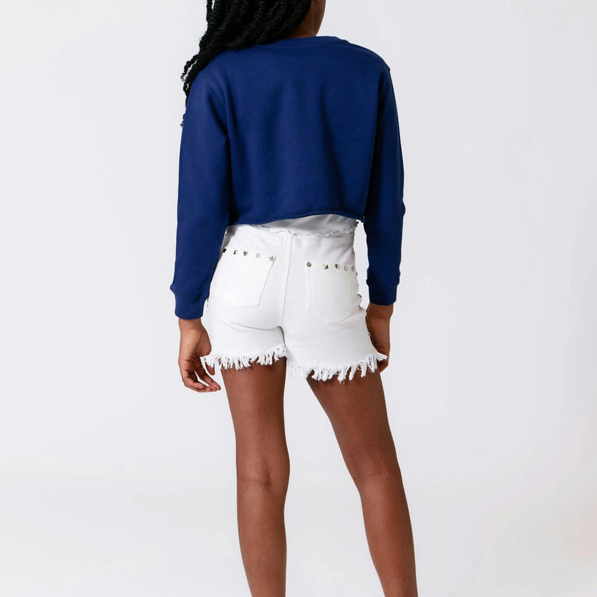 Girls Raw Hem Crew Neck Long Sleeve Crop Sweatshirts