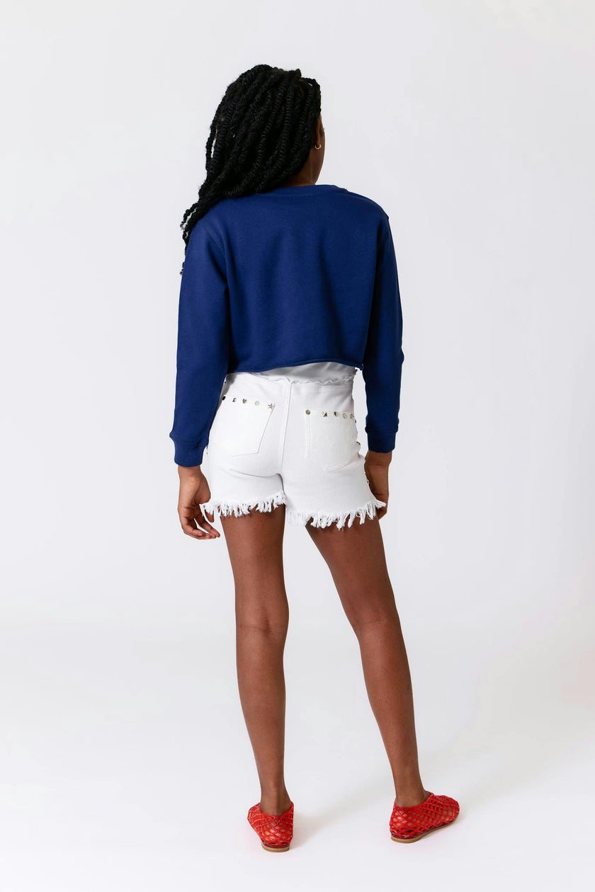Girls Raw Hem Crew Neck Long Sleeve Crop Sweatshirts