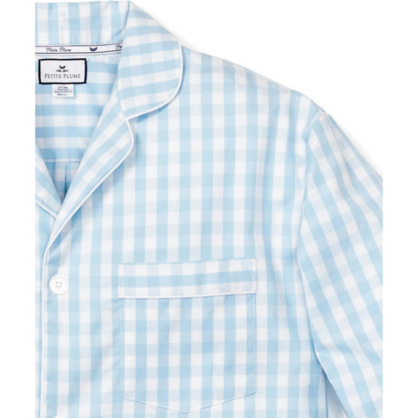 Men's Twill Pajama Set in Light Blue Gingham