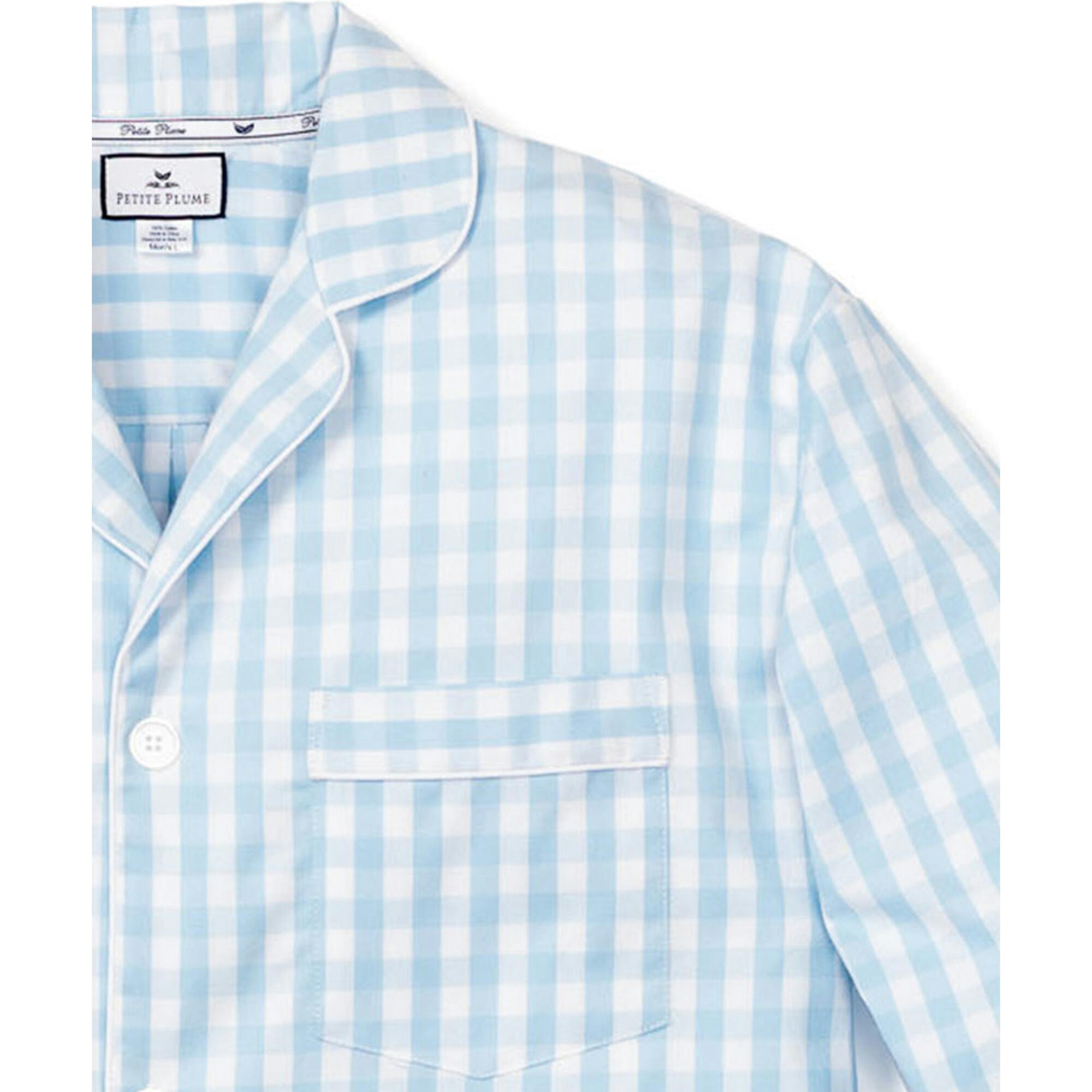 Men's Twill Pajama Set in Light Blue Gingham