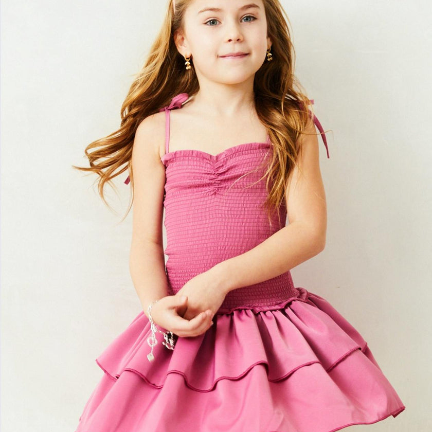 Lola Satin Smocked Ruffle Dress - Rose