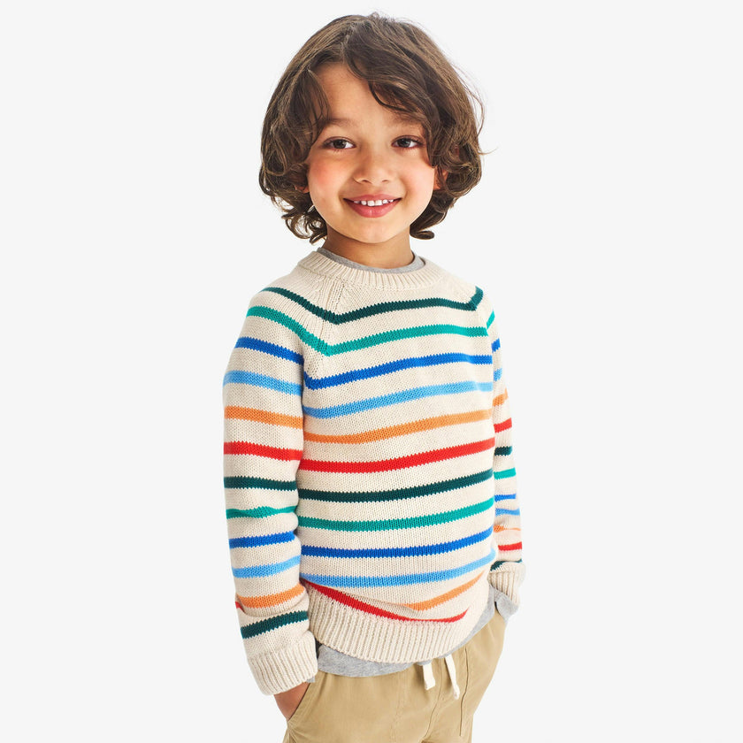 Clearance kids crewneck sweater in rainbow stripe