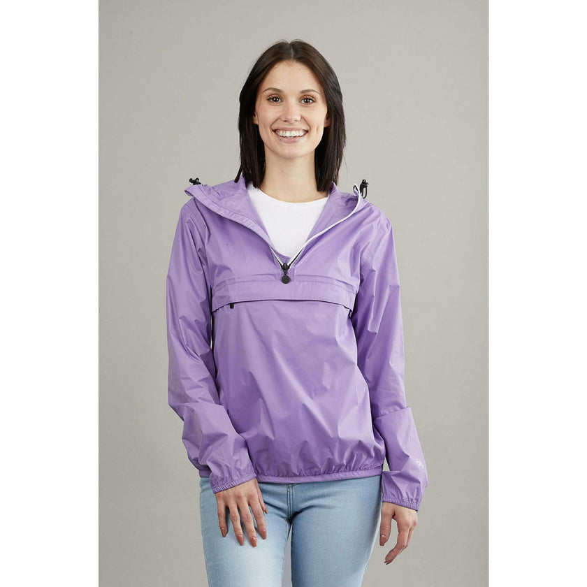Light purple quarter zip packable rain jacket and windbreaker