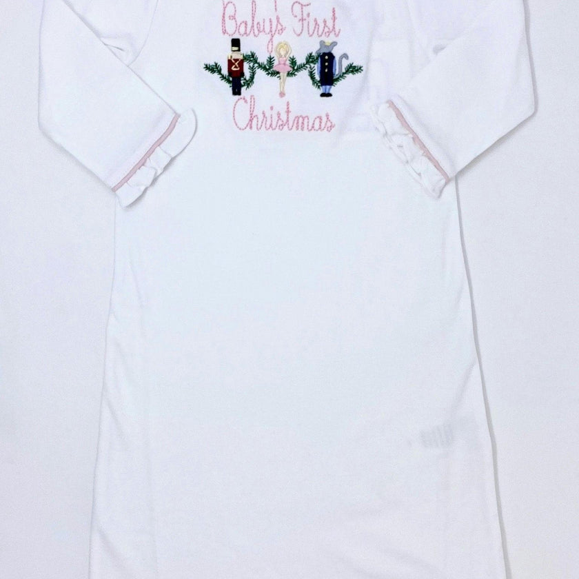 Georgia Pima Cotton Daygown for Girls White with Light Pink Piping