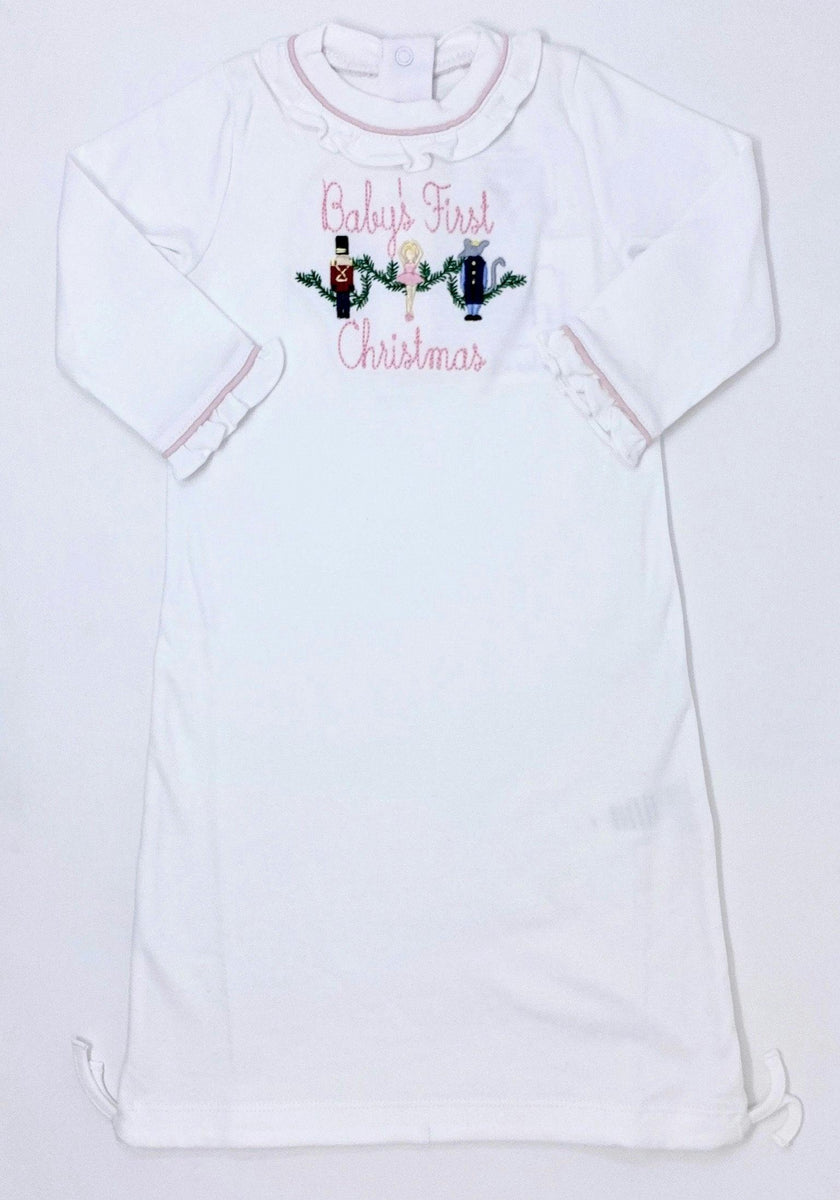 Georgia Pima Cotton Daygown for Girls White with Light Pink Piping