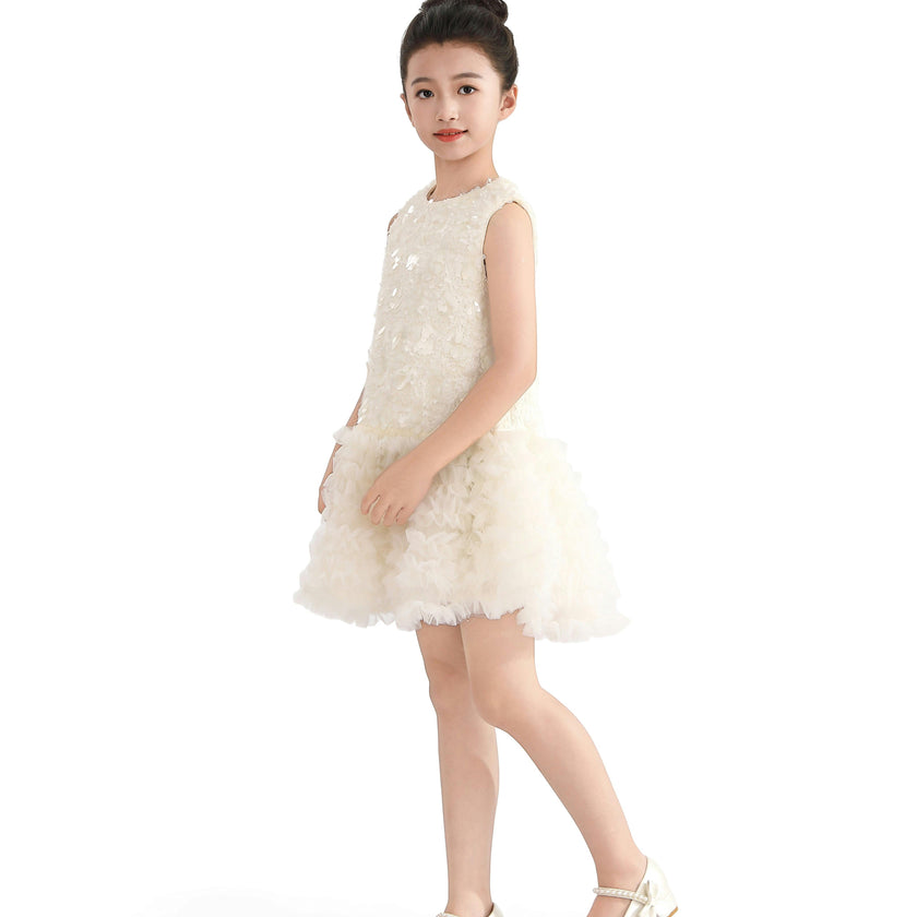 Cream Whispered Petal Mini Dress