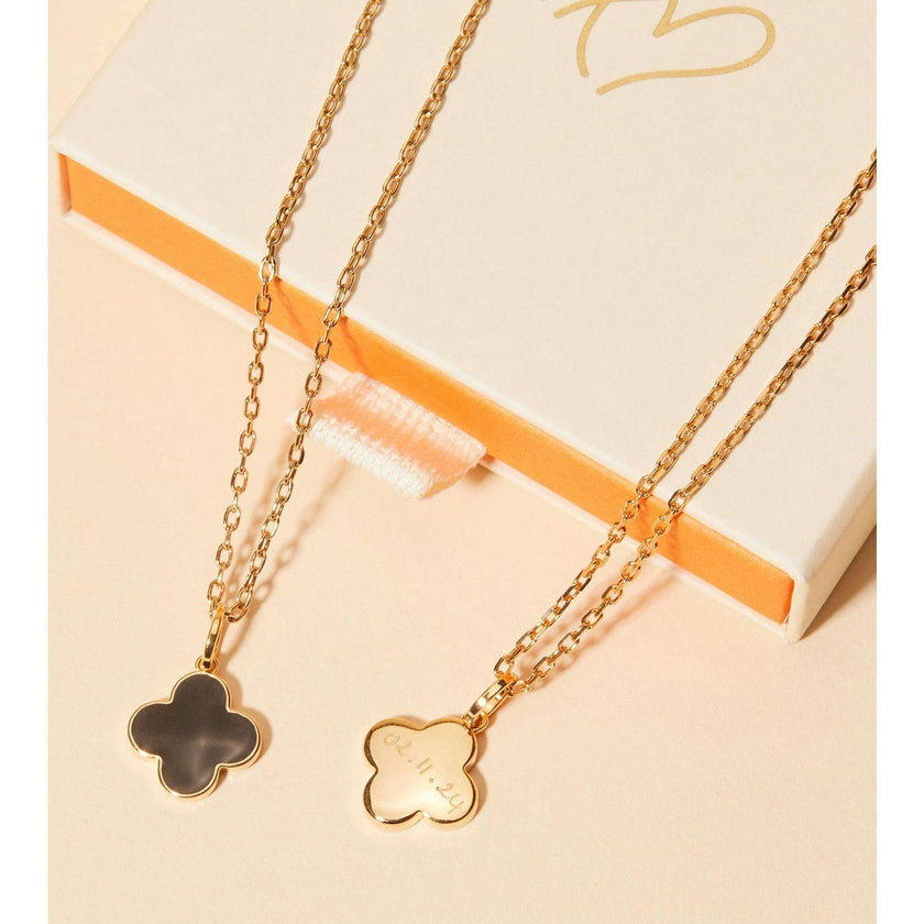 Personalized Enamel Clover Cross Necklace, 14k Gold Plated