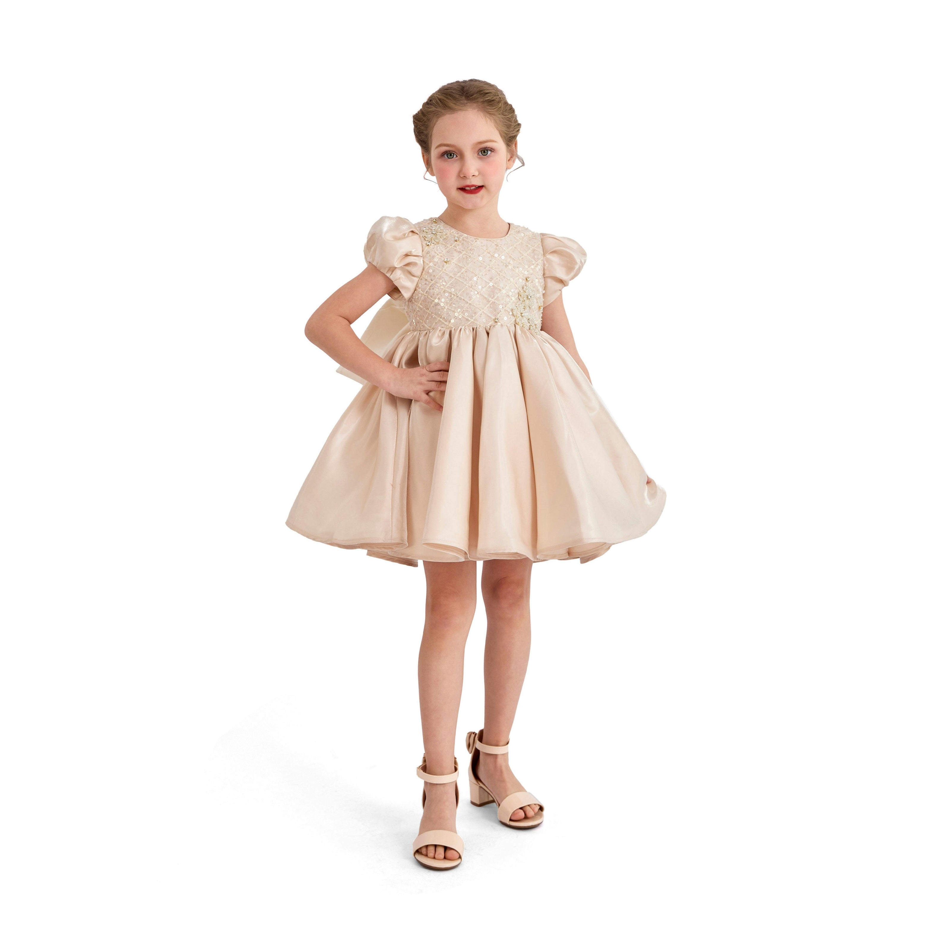 Champagne Altura Satin Bow Occasion Dress