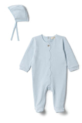 Cotton Scalloped Snap Front Romper and Bonnet Two Piece Set