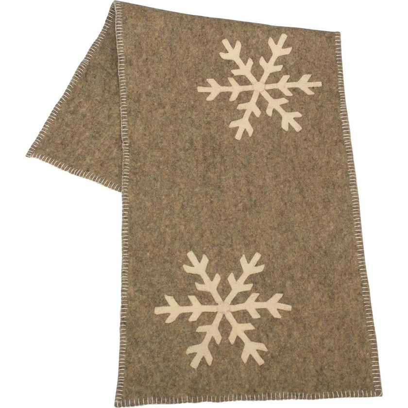 Gray Hand Felted Wool Christmas Table Runner - Snowflakes - 16"x44"
