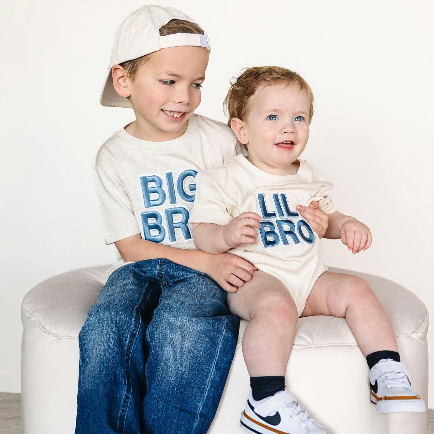 Lil Bro Embroidered Patch Short Sleeve Romper - Natural