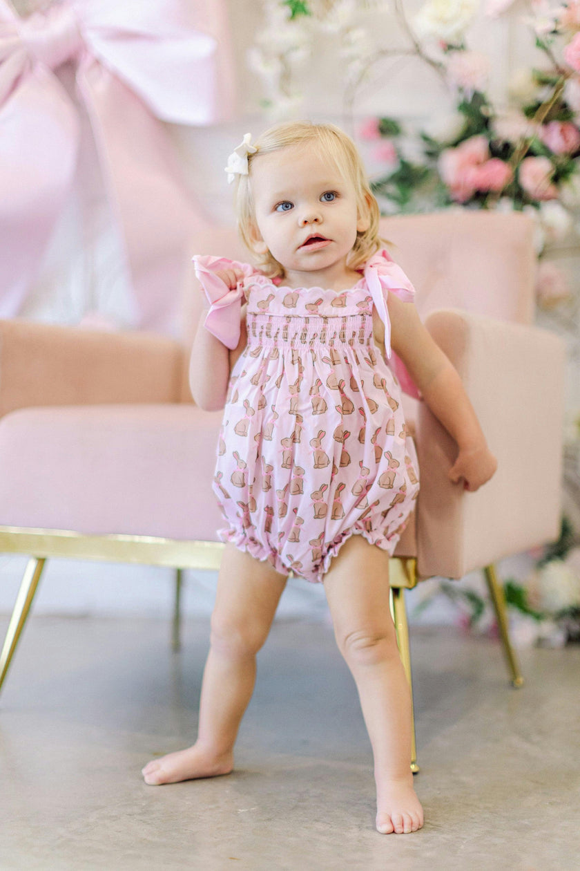 Pink Chocolate Bunny Smocked Bubble