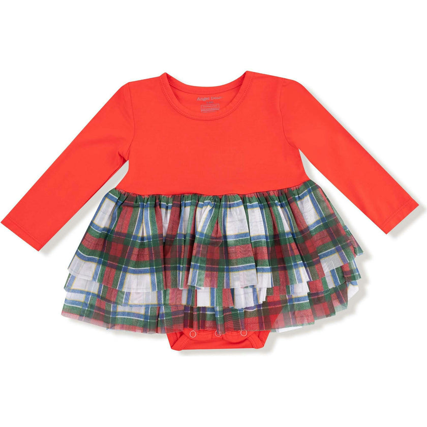 Holiday Plaid - Long Sleeve Tutu Bodysuit