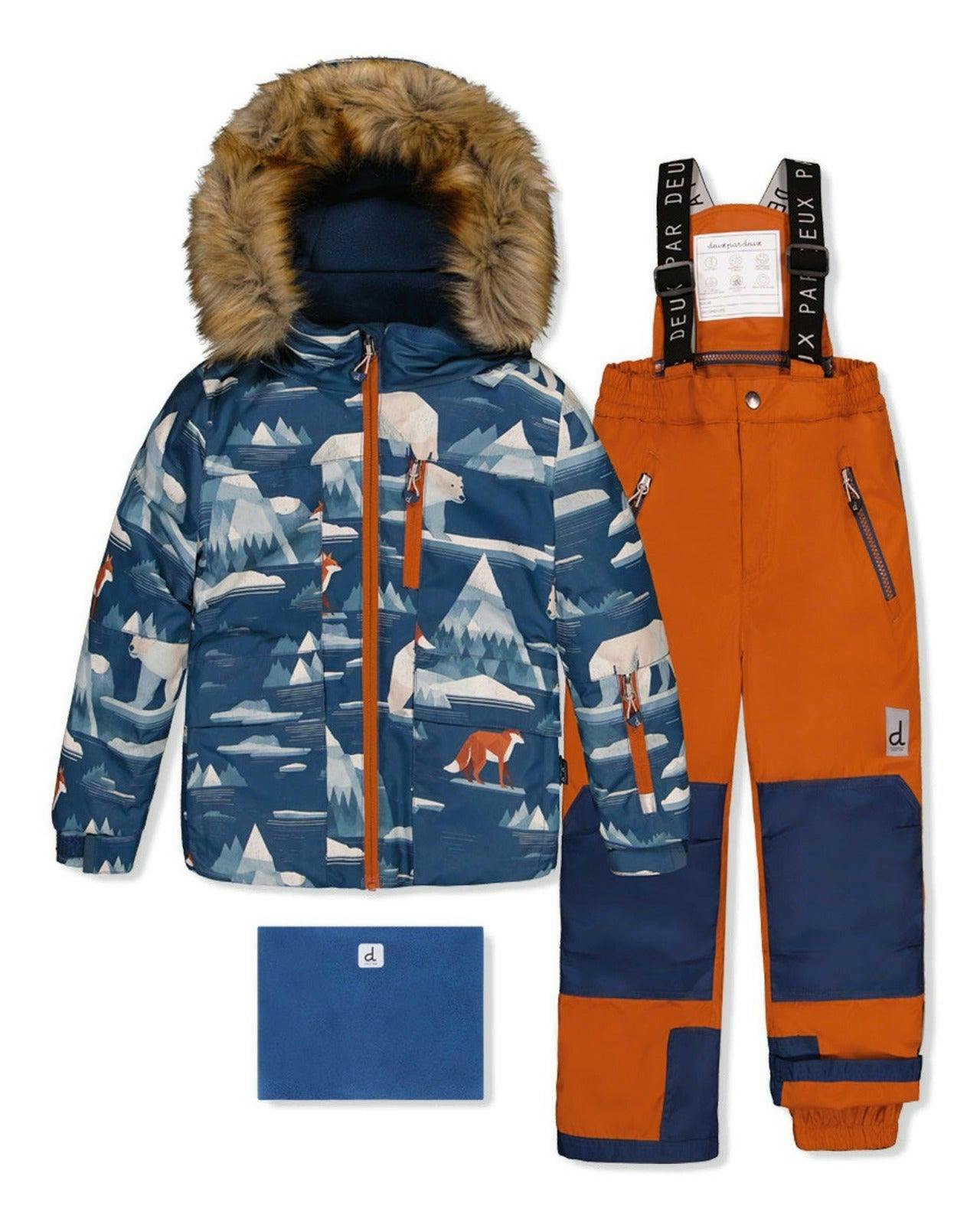 Two Piece Play Snowsuit Blue Bear Print With Rust Pants