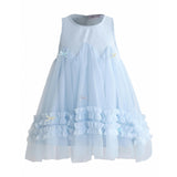 Blue Genevieve Pleated Tulle Dress