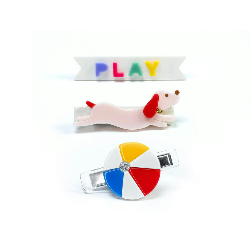 Play Sausage Dog Dachshunds & Colorful Ball Hair Clips -SUM