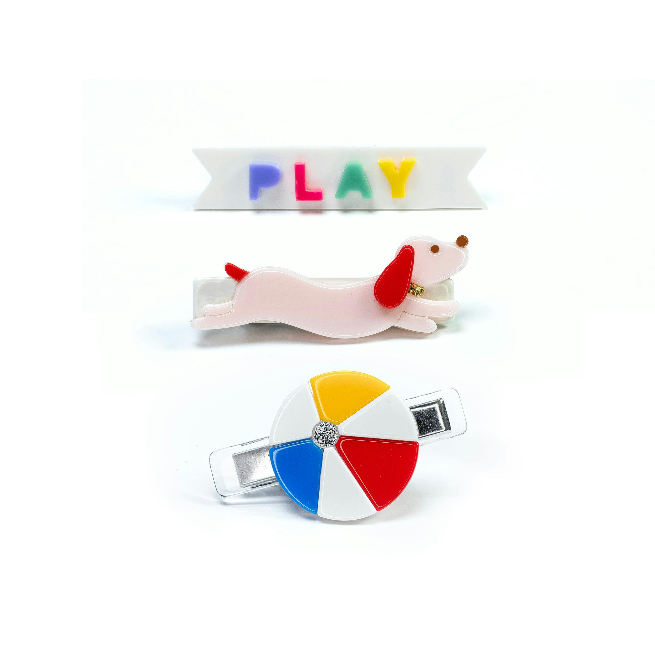 Play Sausage Dog Dachshunds & Colorful Ball Hair Clips
