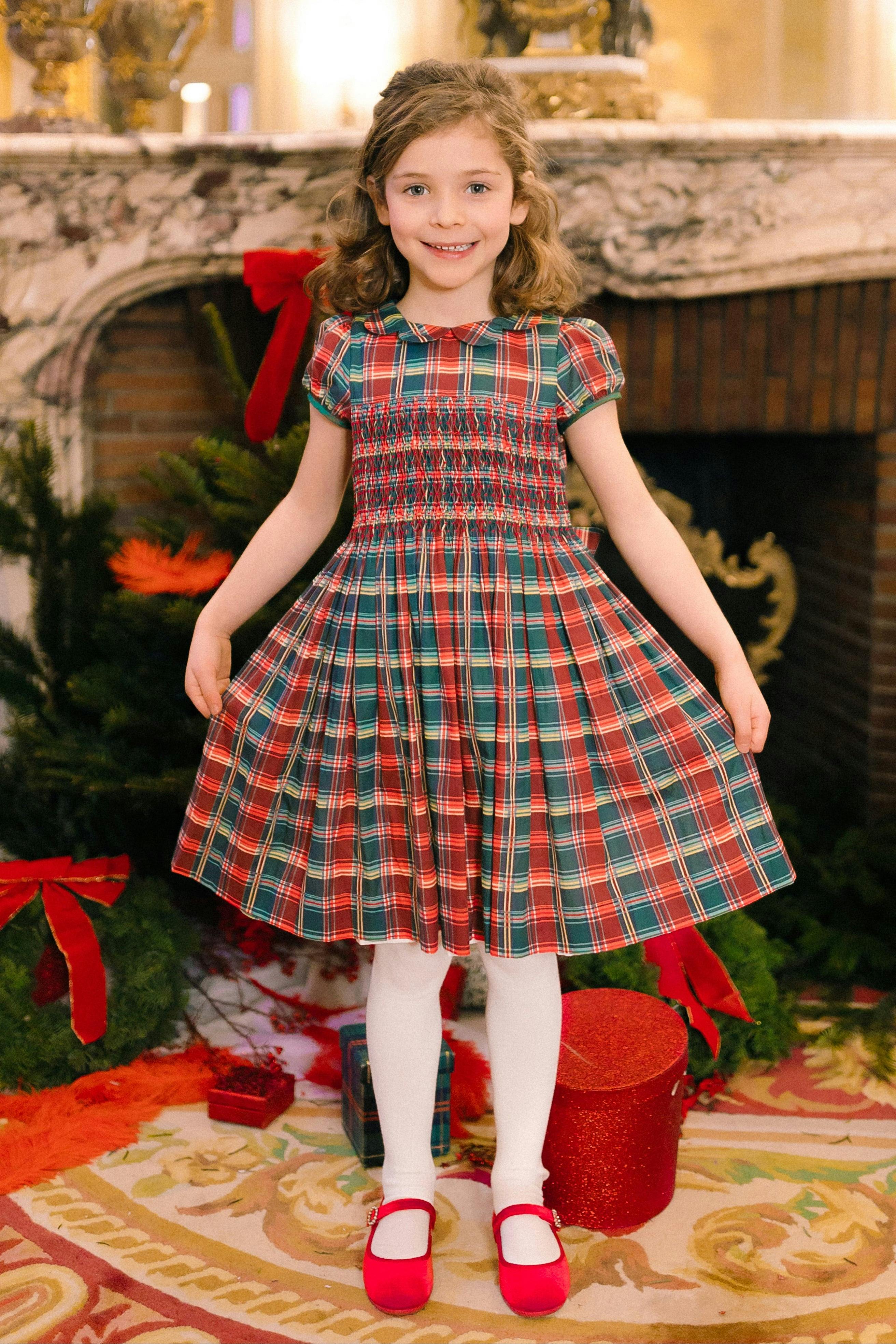 VICTOIRE TARTAN SMOCKED DRESS