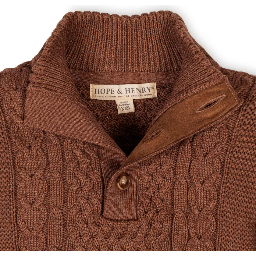 Organic Mock Neck Cable Sweater, Brown