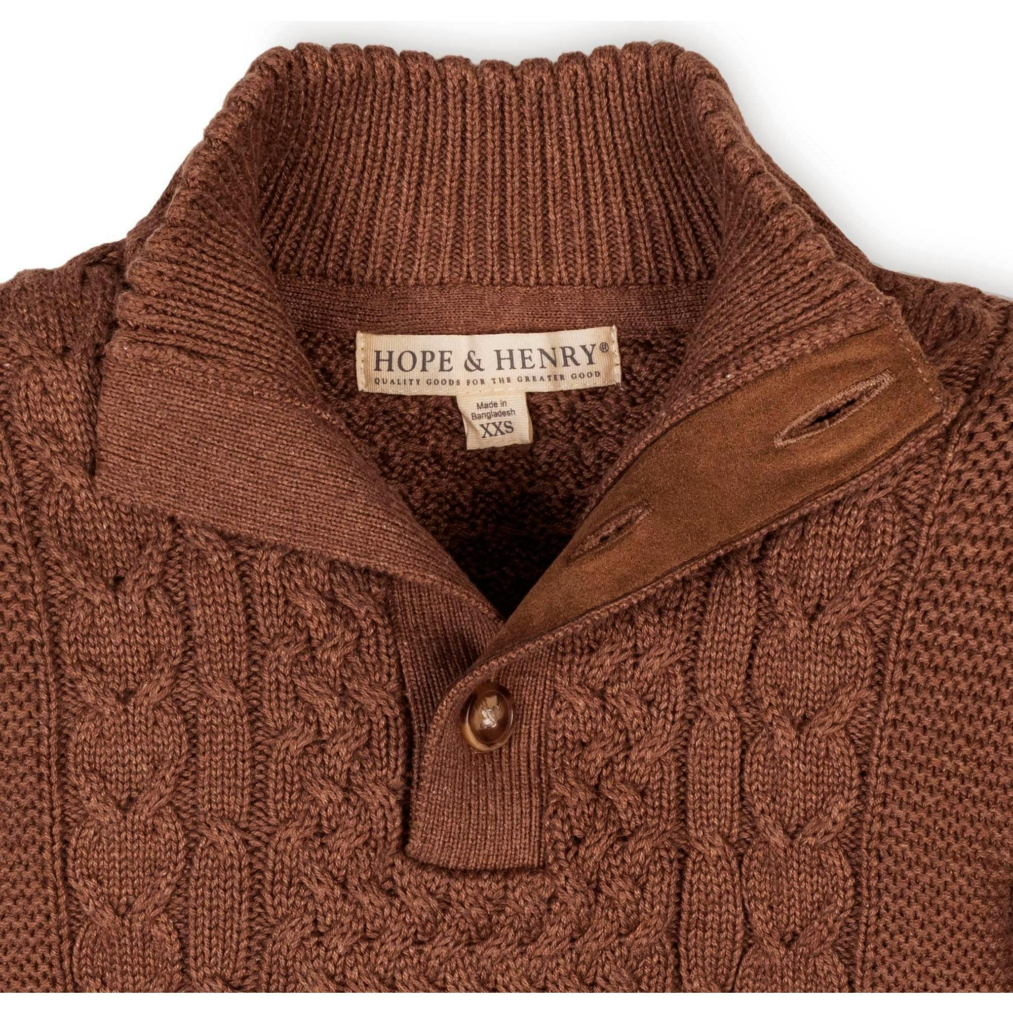 Organic Mock Neck Cable Sweater, Brown