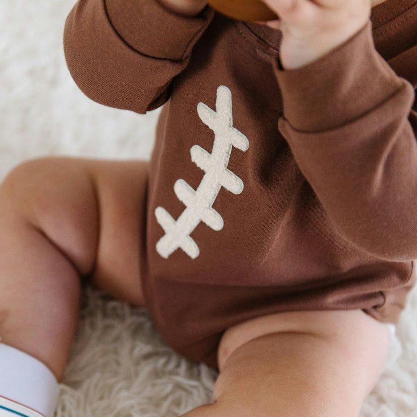 Football Lace Patch Long Sleeve Romper